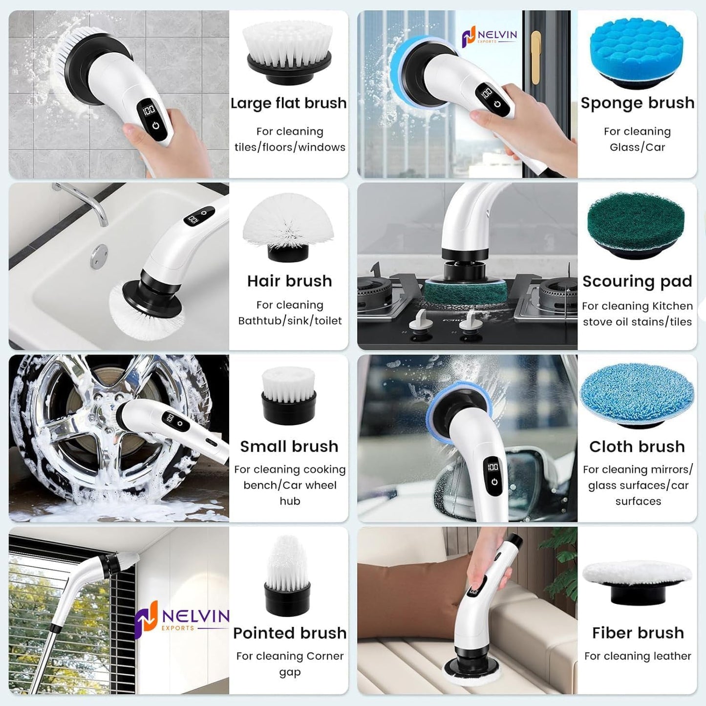 9 In 1 Cordless Electric Spin Scrubber Electric Cleaning Brush