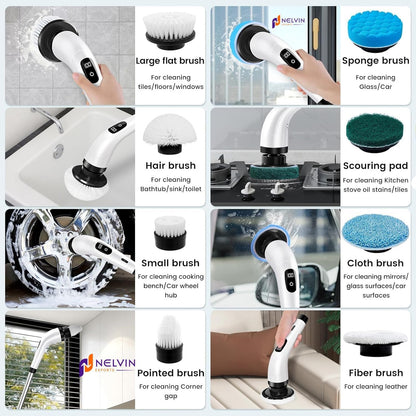 9 In 1 Cordless Electric Spin Scrubber Electric Cleaning Brush